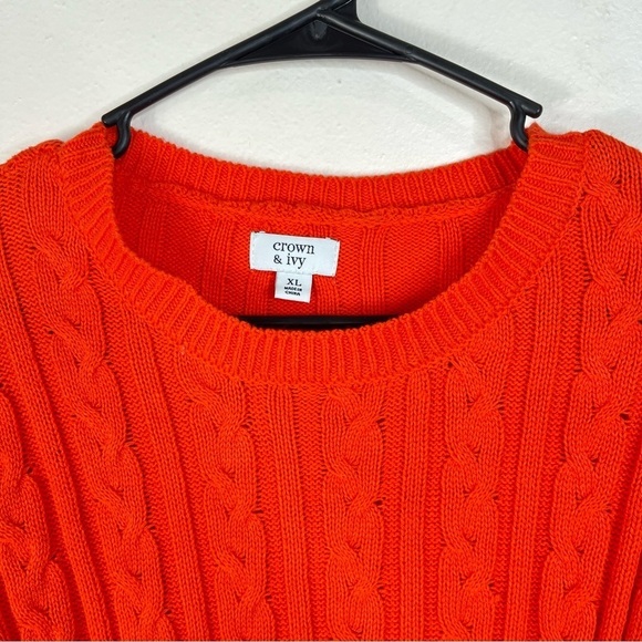 2/$25 Crown & Ivy Bright Orange Knit Woven Preppy Business Casual Sweater XL - Picture 8 of 14